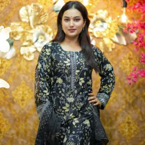 Premium Cotton Three-Piece with 5-Haat Orna