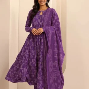 Purple Anarkali Three Piece Set for Women | Elegant Daily Wear Outfit