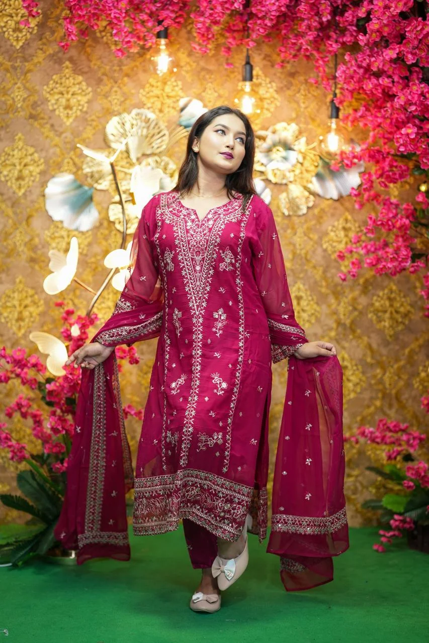 Georgette Embroidered Three Piece Set for Women | Festive Party Wear Dress - Image 5