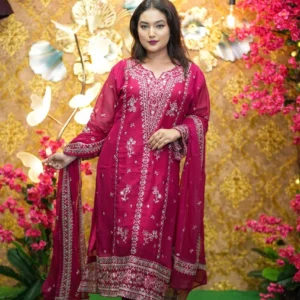 Georgette Embroidered Three Piece Set for Women | Festive Party Wear Dress