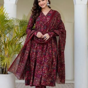 Ruhani Anarkali Suit Set with Mul Cotton Dupatta